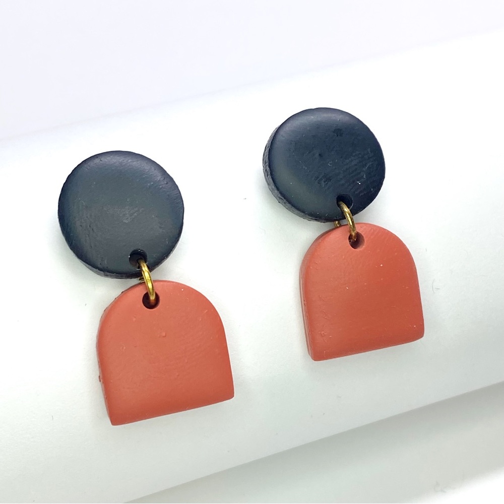 Black Terra Cotta Dangle Polymer Clay Earrings - Hypoallergenic Studs